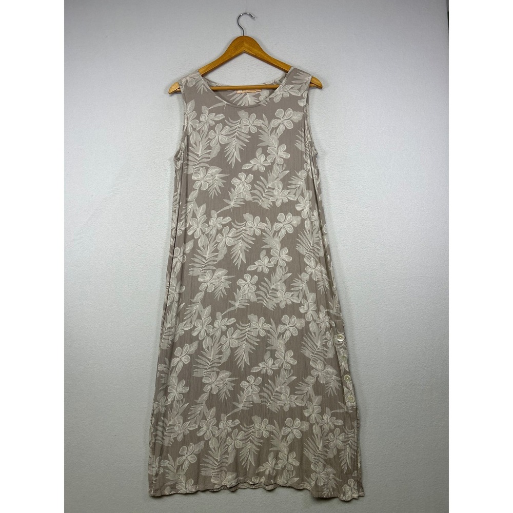 Tropical Boho La Cera Women Small Taupe Floral Sleeveless Crinkle Maxi‎ Dress